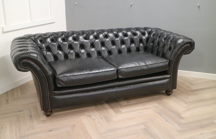 Calvert Luxury Leather Sofa - 2.5 Seater - Old English Black