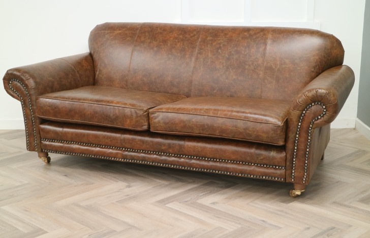 Henley Distinctive Leather Sofa - 3 Seater - Vintage Cognac