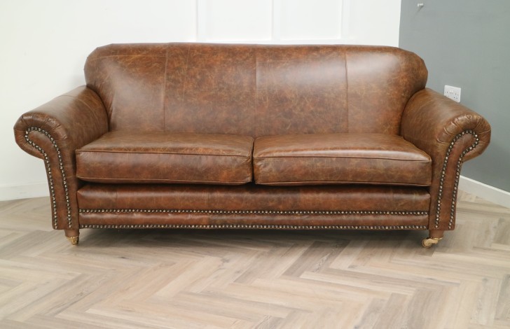 Henley Distinctive Leather Sofa - 3 Seater - Vintage Cognac