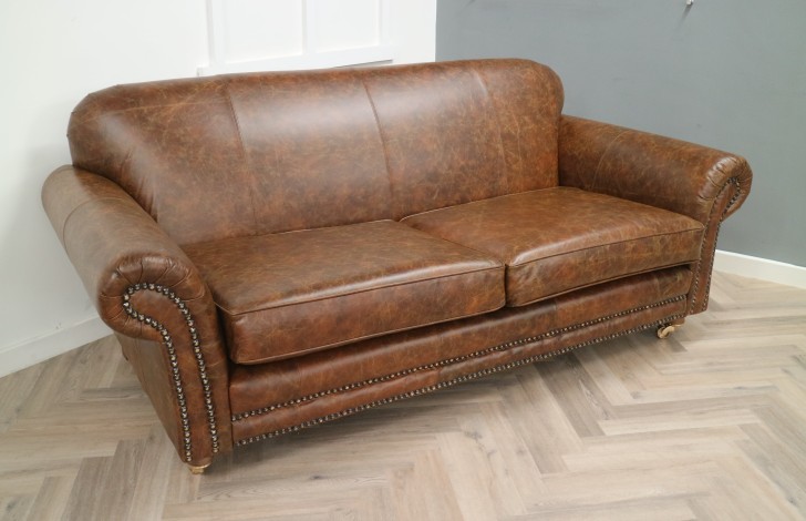 Henley Distinctive Leather Sofa - 3 Seater - Vintage Cognac