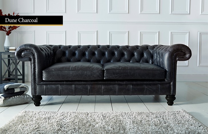 Paxton Black Leather Chesterfield