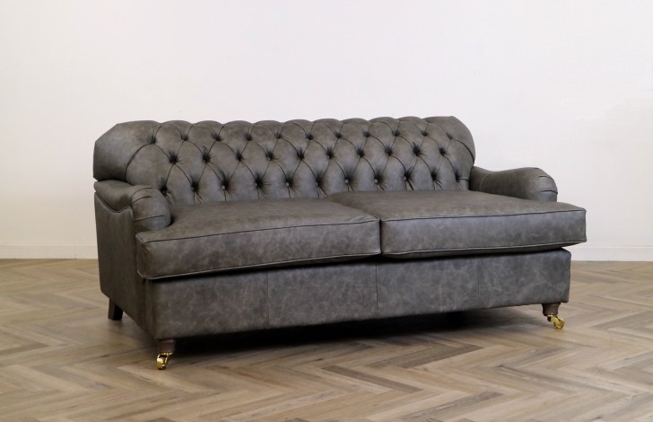 Harris Grey Leather Chesterfield Sofa