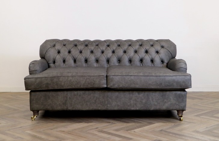 Harris Grey Leather Chesterfield Sofa