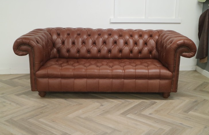Berwick Vintage Leather Chesterfield - 3 Seater - Dune Hazel
