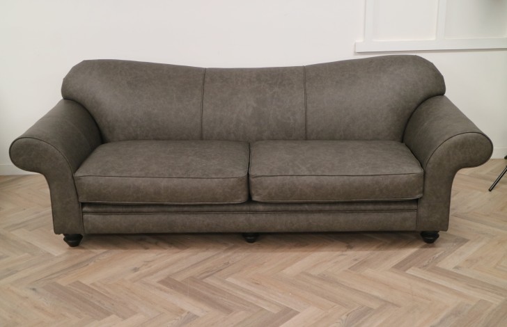St David Curved Back Leather Sofa - 3.5 Seater - Apache Pewter