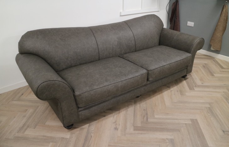 St David Curved Back Leather Sofa - 3.5 Seater - Apache Pewter