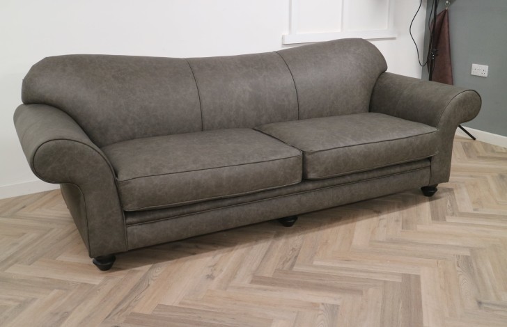 St David Curved Back Leather Sofa - 3.5 Seater - Apache Pewter