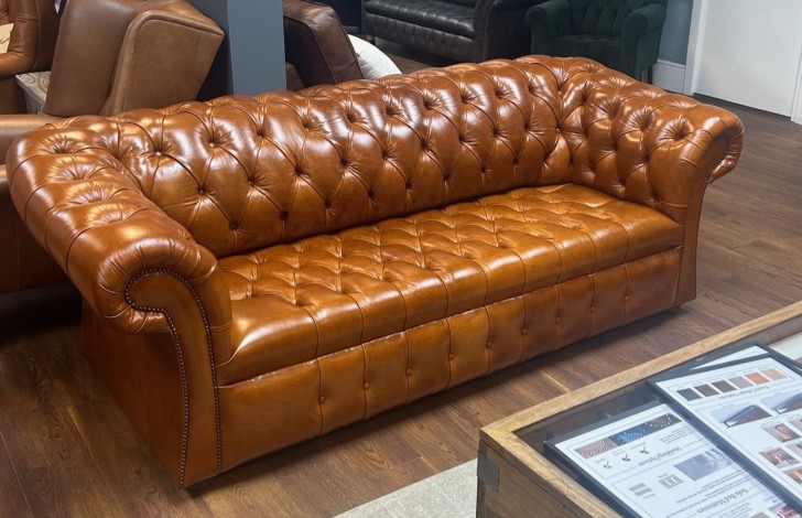 Coniston High Back Chesterfield Sofa - 3 Seater - El Paso Cognac