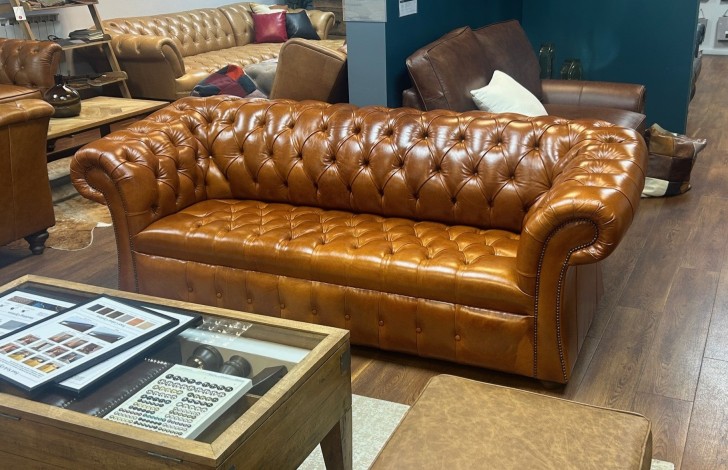 Coniston High Back Chesterfield Sofa - 3 Seater - El Paso Cognac