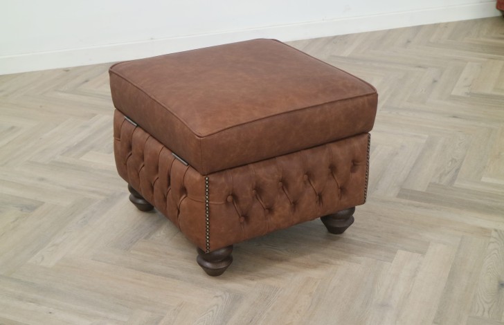 Claridge Leather Chesterfield Footstool - Apache Tan