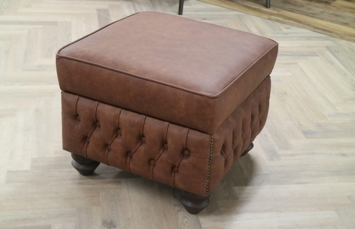 Claridge Leather Chesterfield Footstool - Apache Tan