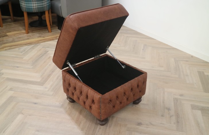 Claridge Leather Chesterfield Footstool - Apache Tan