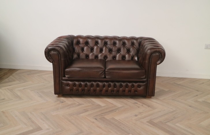 Claridge Leather Chesterfield Sofa - 2 Seater - Antique Brown