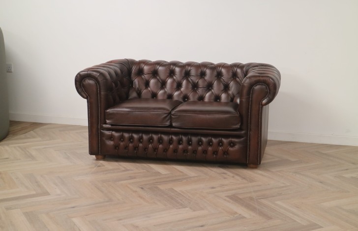 Claridge Leather Chesterfield Sofa - 2 Seater - Antique Brown