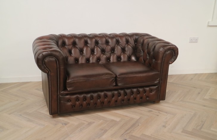 Claridge Leather Chesterfield Sofa - 2 Seater - Antique Brown