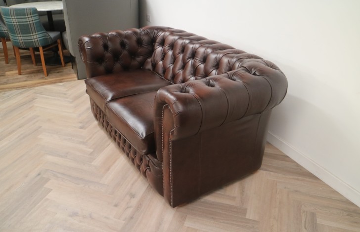 Claridge Leather Chesterfield Sofa - 2 Seater - Antique Brown