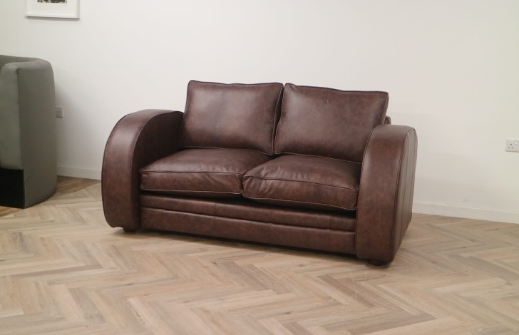 Astoria Art Deco Leather Sofa Bed - 2.5 Seater SB - Dune Coffee