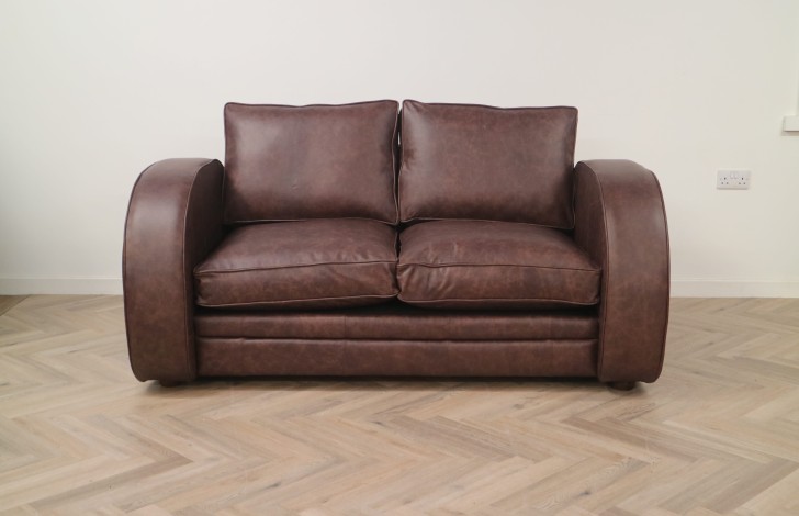 Astoria Art Deco Leather Sofa Bed - 2.5 Seater SB - Dune Coffee