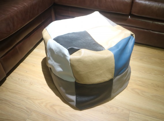 Patchwork Leather Cube Beanbag - 24 Panel