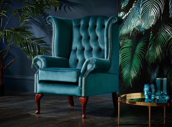 Fabric Scroll Wing Chair