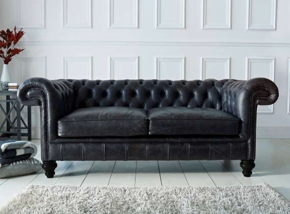 Paxton Black Leather Chesterfield