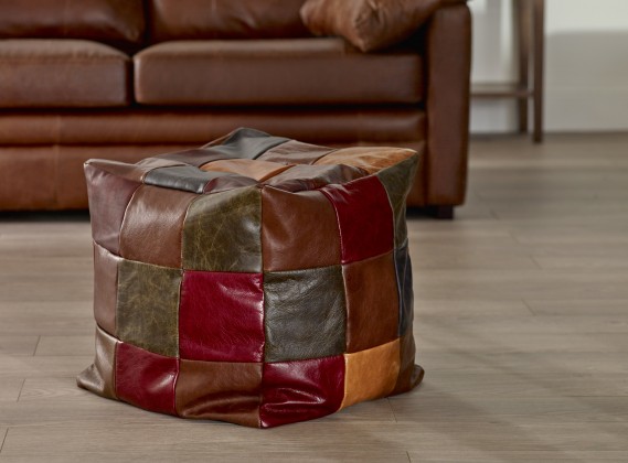 Patchwork Cube Beanbag - Leather 54 Panel