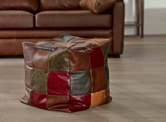 Patchwork Leather Cube Beanbag - 54 Panel