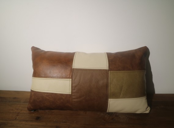 Patchwork Leather Bolster Cushion