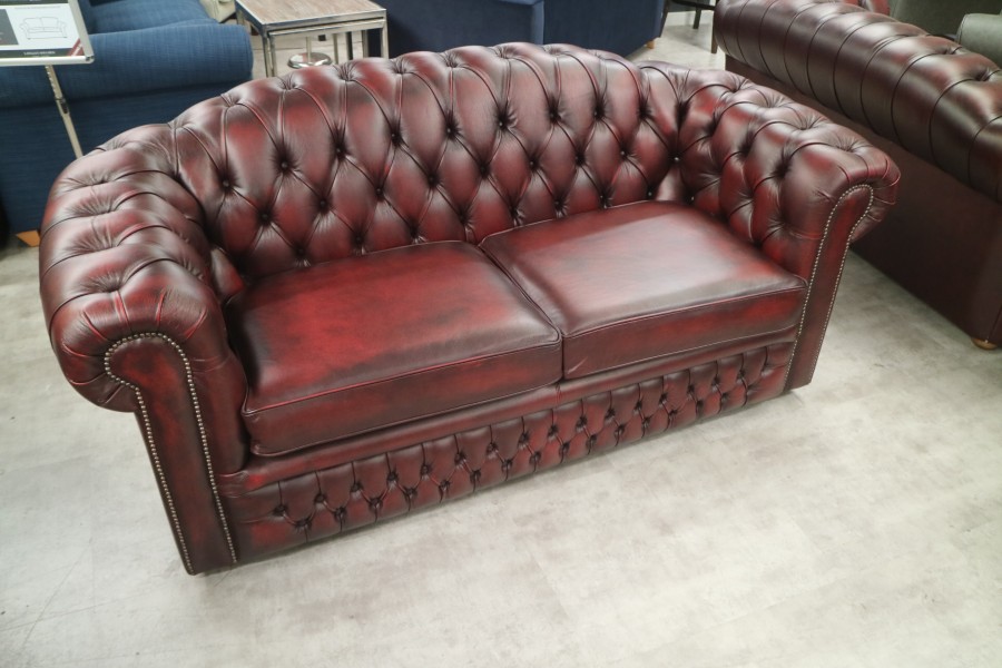Oxley Classic Leather Chesterfield - 3 Seater - Red