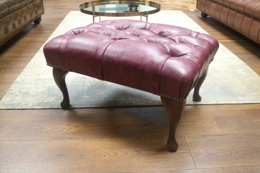 Queen Anne Leather Stool - Bespoke Vintage Auburn