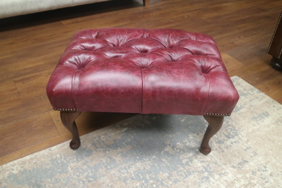 Queen Anne Leather Stool - Bespoke Vintage Auburn