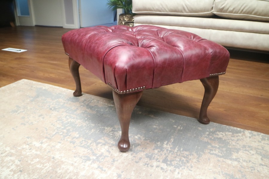 Queen Anne Leather Stool - Bespoke Vintage Auburn