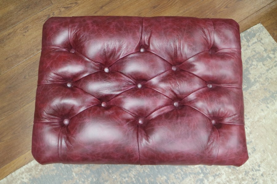 Queen Anne Leather Stool - Bespoke Vintage Auburn