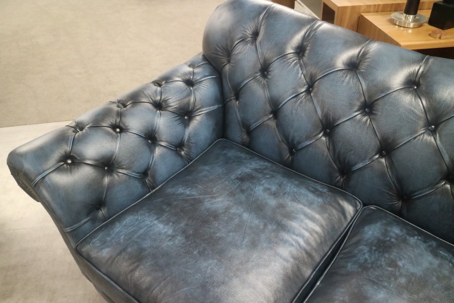 Arundel Vintage Brown Leather Sofa - 2.5 Seater - Antique Blue