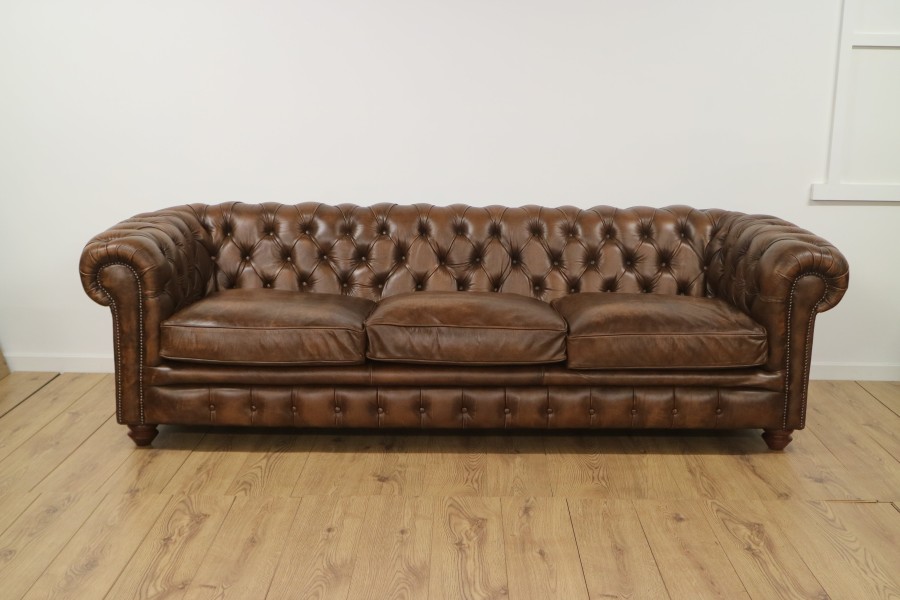 Burwood Vintage Leather Chesterfield - 4 Seater - Antique Tan
