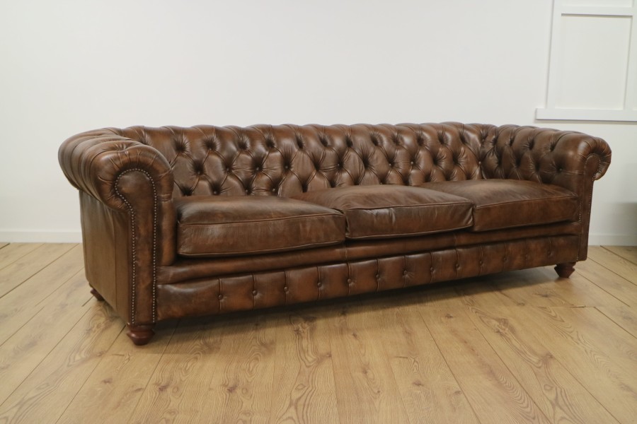 Burwood Vintage Leather Chesterfield - 4 Seater - Antique Tan