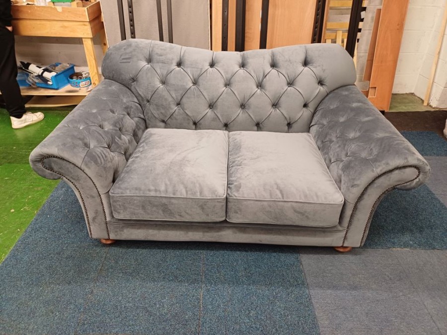 Arundel Vintage Fabric Sofa - 2 Seater - Plush Steel (EasyClean Velvet)