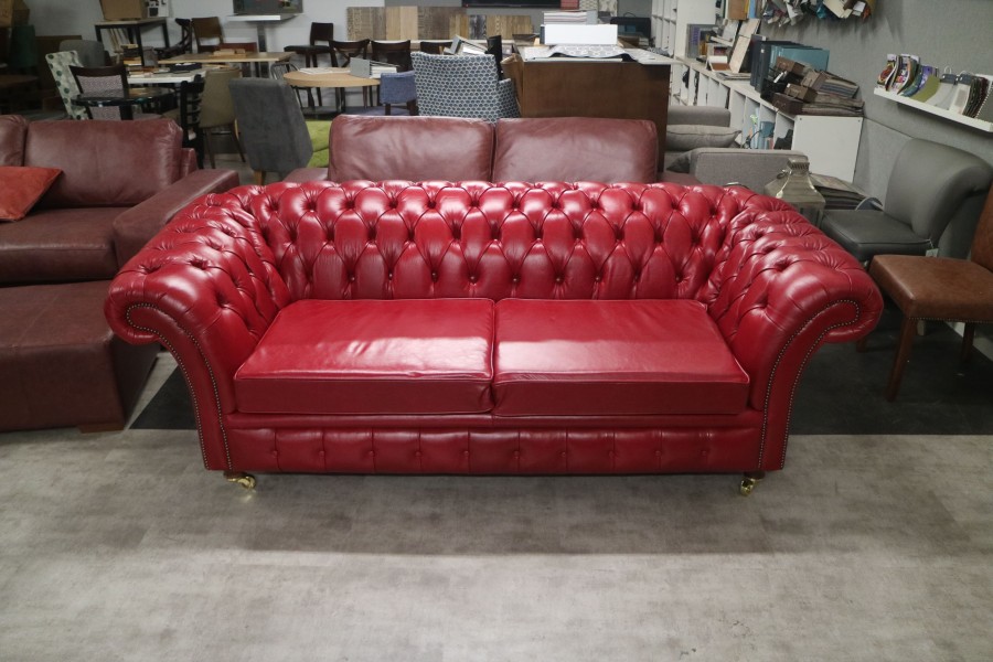 Blenheim Leather Chesterfield Sofa - 3 Seater - Old English Gamay