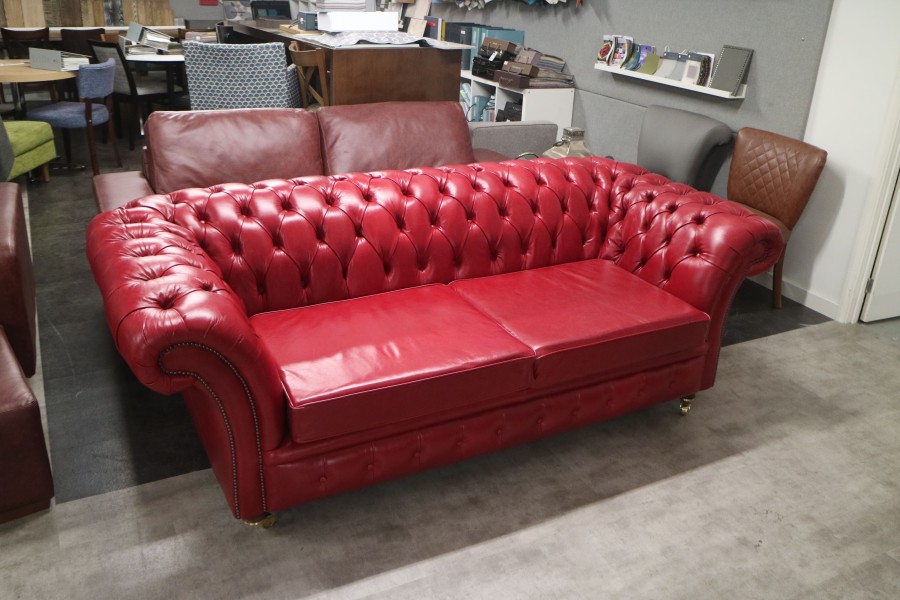 Blenheim Leather Chesterfield Sofa - 3 Seater - Old English Gamay