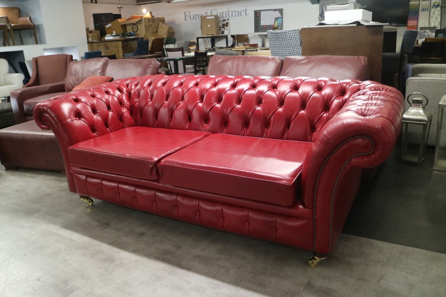 Blenheim Leather Chesterfield Sofa - 3 Seater - Old English Gamay