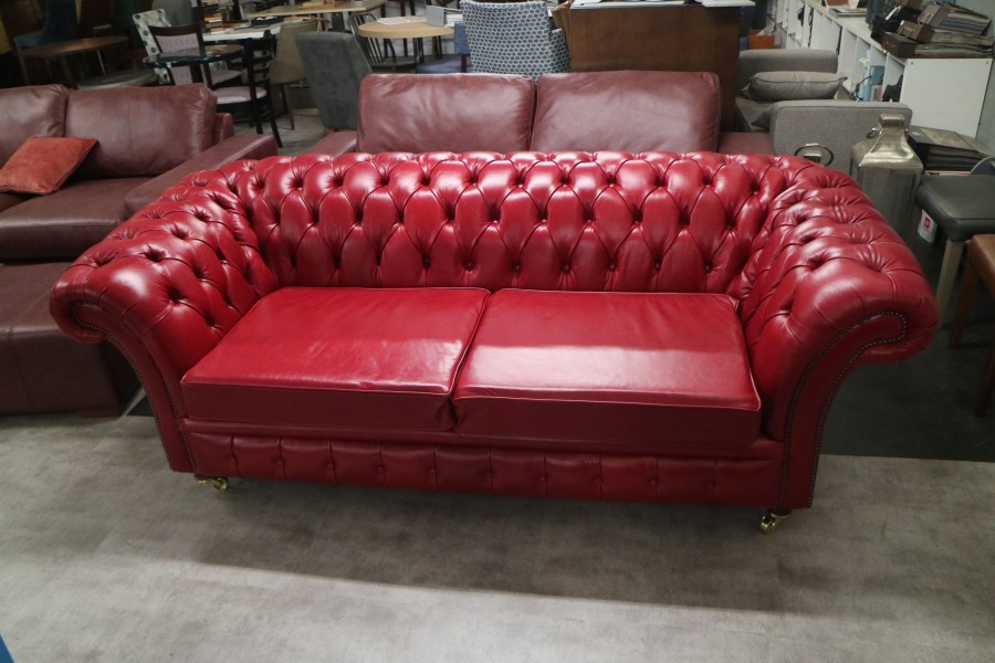 Blenheim Leather Chesterfield Sofa - 3 Seater - Old English Gamay