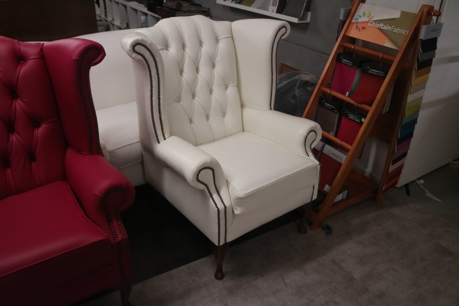 Scroll Wing Chair Chesterfield Leather Armchair - Winchester White