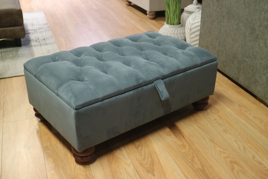 St Edmund Vintage Fabric Footstool - Plush Steel