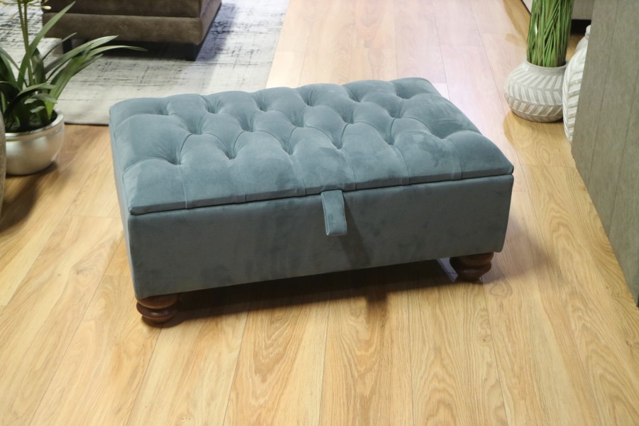 St Edmund Vintage Fabric Footstool - Plush Steel