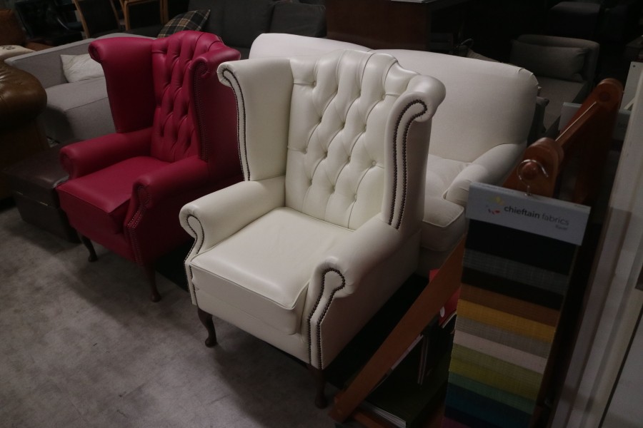 Scroll Wing Chair Chesterfield Leather Armchair - Winchester White