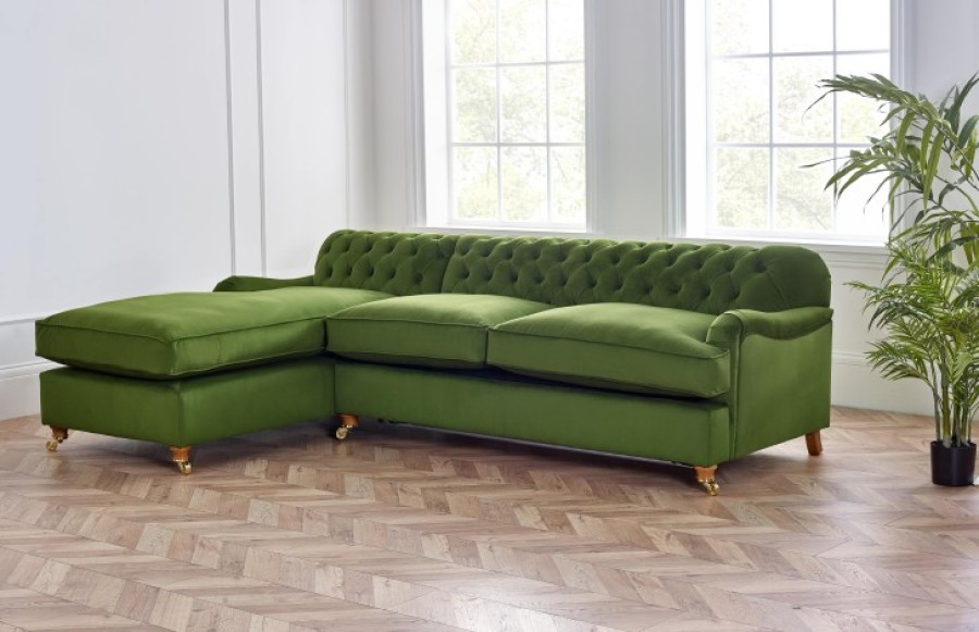 Harris Vintage Fabric Left Hand Facing Chaise Sofabed - 3.5 x Chaise Sofabed - Moleskin Spruce