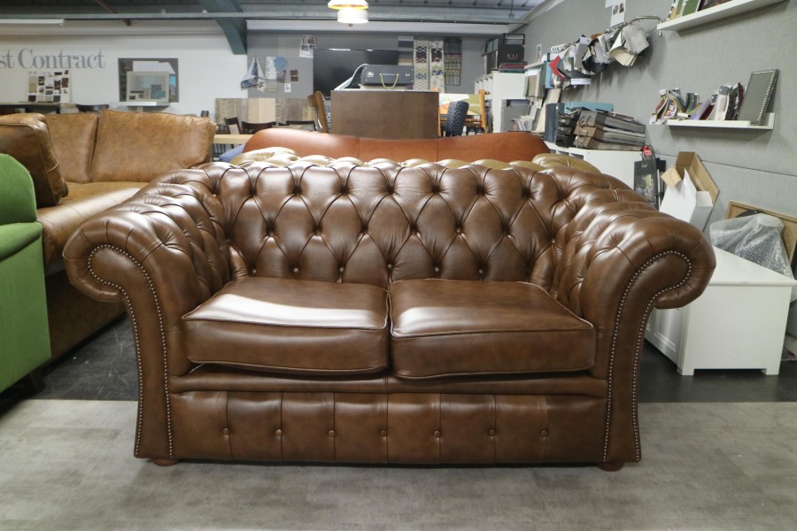 Gladbury Traditional Leather Sofa - 2 Seater - Antique Tan