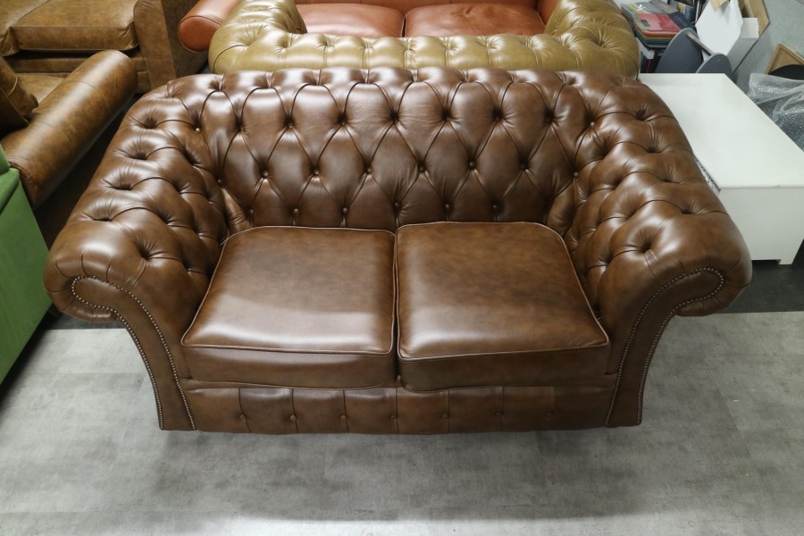 Gladbury Traditional Leather Sofa - 2 Seater - Antique Tan