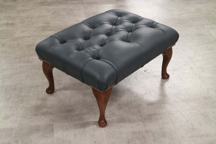 Queen Anne Leather Stool - Shelly Suffolk Blue