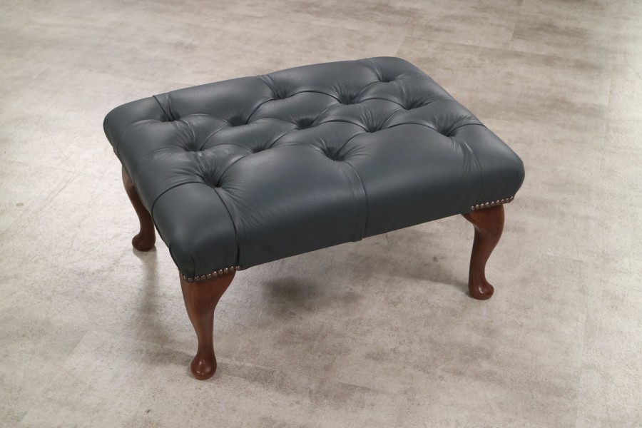 Queen Anne Leather Stool - Shelly Suffolk Blue